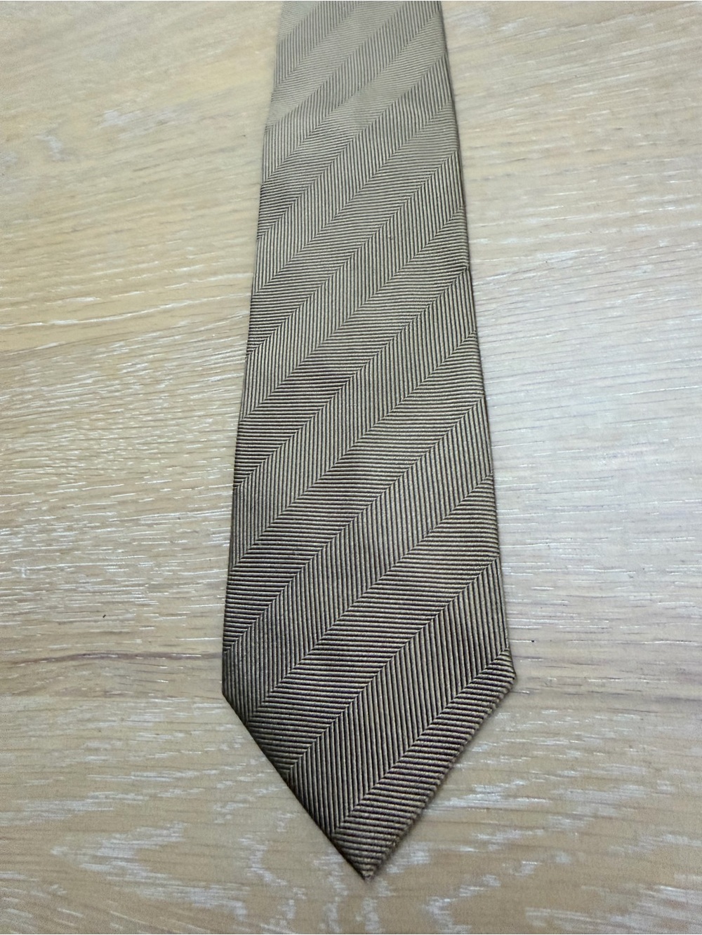 Men's Taupe Herringbone Silk Tie — Elegant Neutral Tie - Picture 3 of 8